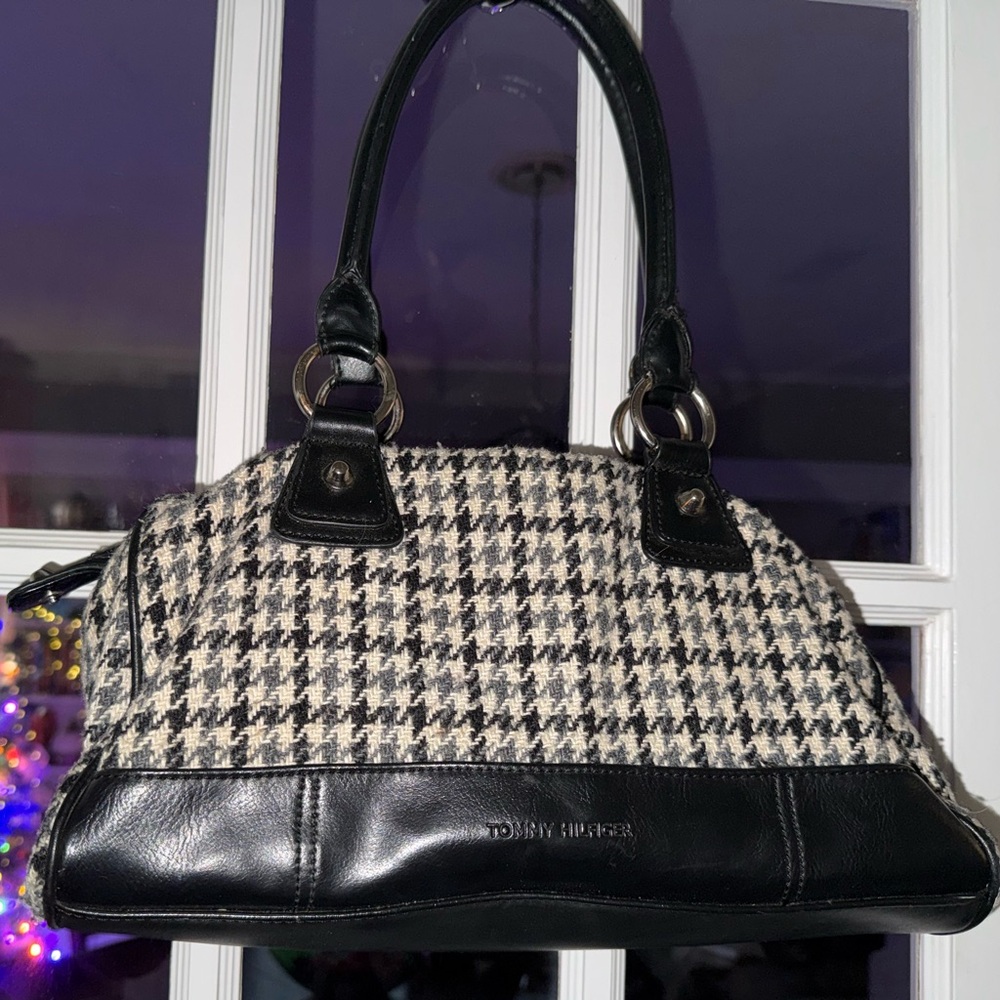 Tommy Hilfiger Black and Cream Houndstooth Satchel